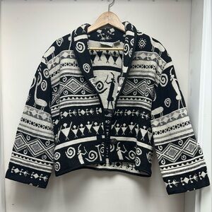 90s Vintage Black and White Patterned Women's Jacket